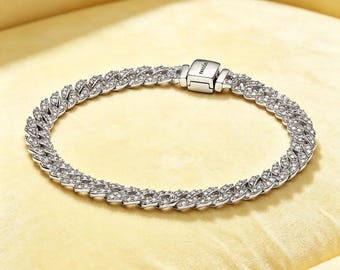 Zeitloses Pavé-Kettenarmband, Armband aus 925er Sterlingsilber, elegantes Charm-Armband, stilvolles Geschenk für Damen
