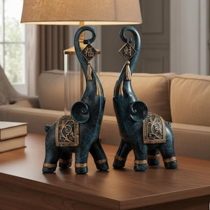 Resin Elephant Pair Statue, Decorative Figurine Set, Console Table Shelf Decor