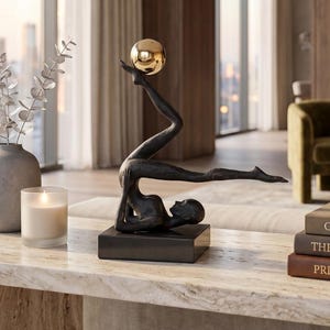 Handmade Yoga Woman Sculpture With Gold Sphere for Modern Table Decor