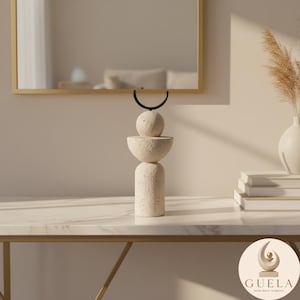 Abstract Geometric Sculpture, Resin Neutral Tabletop Statue for Housewarming Gift