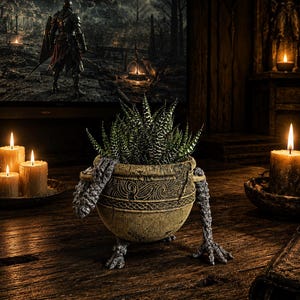 Hand Painted Alexander Iron Fist Pot |  Elden Ring Pot Boy Planter | Gamer Desk Decor | Elden Ring Inspired