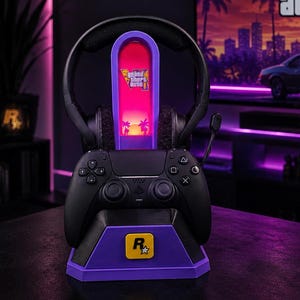 GTA 6 Inspired Controller & Headphone Stand with LED Light
