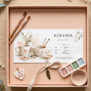 Utskrivbart presentkort för keramikmålning | Presentkort för en keramikstudio | Kreativ present till kvinnor | Direkt PDF-nedladdning | Presentkort