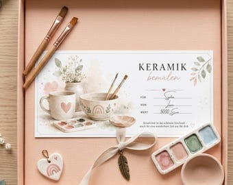 Certificado de regalo imprimible para pintura sobre cerámica | Certificado de regalo para un estudio de cerámica | Regalo creativo para mujeres | Descarga instantánea en PDF | Vale de regalo