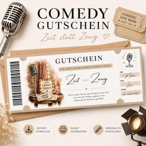 Vale imprimible para espectáculos de comedia | Regalo para un show de comedia | Noche de comedia compartida | Vale para disfrutar del tiempo en lugar de las cosas | Descarga en PDF