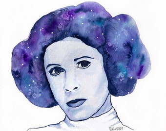 Galaxy Princess Watercolor Print Leia Geek Art