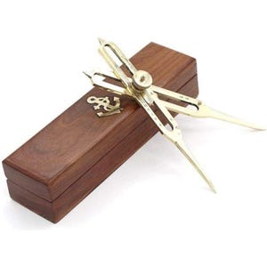 Vintage Brass Proportional Divider Compass, Nautical Drafting Divider with Wooden Box, Marine Navigation Tool, Drawing Compass,