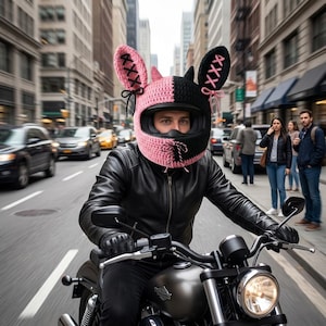 Crochet Bunny Devil Motorcycle Helmet Cover Pattern | Pink Black Ears Horns (PDF)