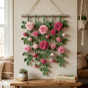 Crochet Rose Vine Wall Hanging Pattern | Boho Floral Decor (PDF Pattern)