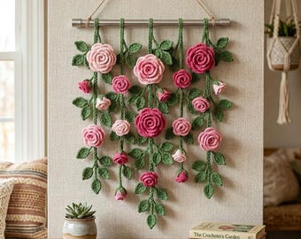 Motif de tenture murale en crochet au crochet | Décoration florale bohème (Patron PDF)