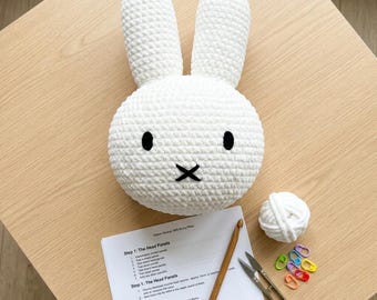 EASY Crochet Bunny Pillow Pattern PDF, Plush Rabbit Cushion, Chenille Bunny Toy,