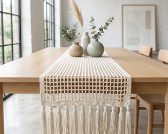 Boho Crochet Table Runner Pattern, Filet Mesh  Runner, Farmhouse Decor pdf,