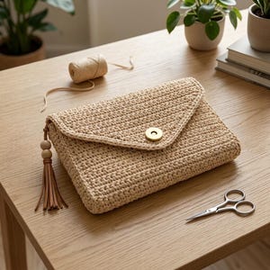 Crochet Clutch Pattern PDF, Woven Envelope Bag Tutorial, Raffia Purse Pattern, Moss Handbag, Beginner