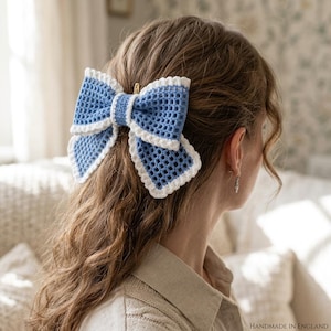 Crochet Mesh Hair Bow Pattern PDF, Large   Clip, Coquette  Tutorial, ribbon
