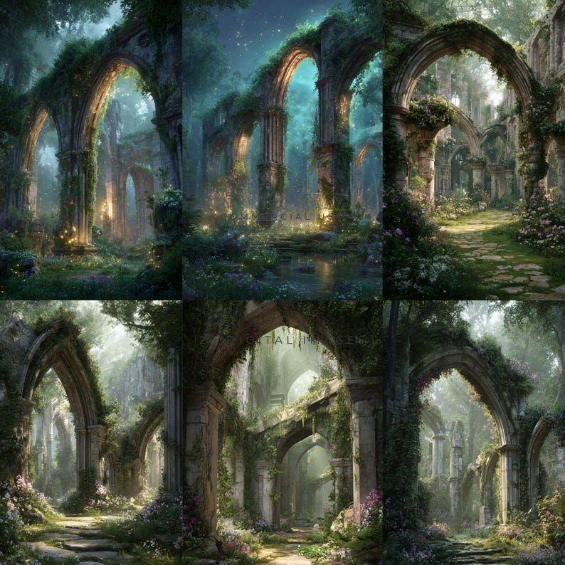 Enchanted Ruins Digital Backdrops | Fantasy Forest Scenes, Cinematic AI ...