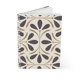 Midcentury Floral Pattern Spiral Notebook | Neutral Retro Botanical Design