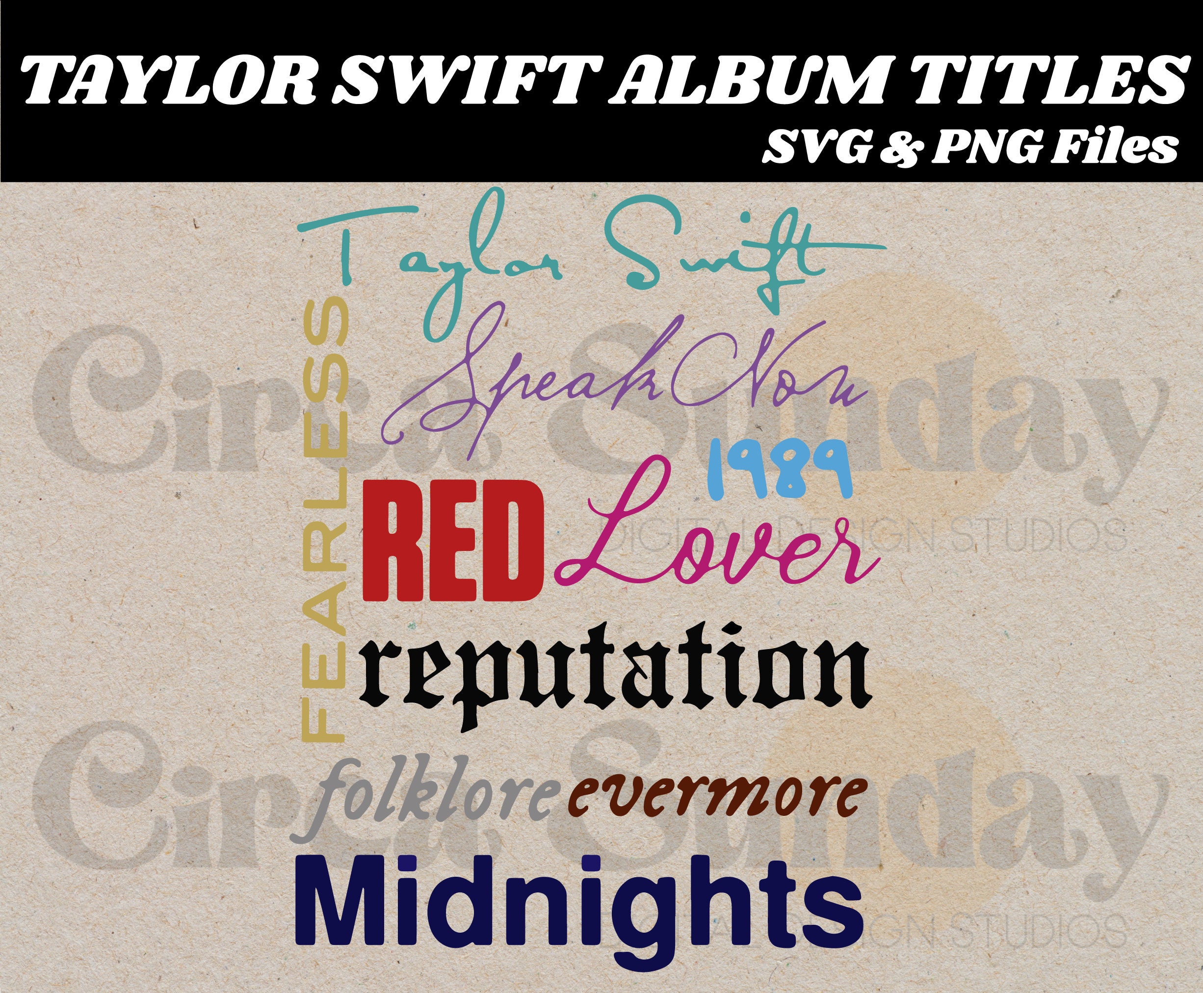 Taylor Swift Album Titles Digital Download PNG SVG Graphic - Etsy
