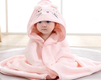 Personalisierte Cartoon Tier Kapuzen Baby Badetuch, weiche Swaddle Decke