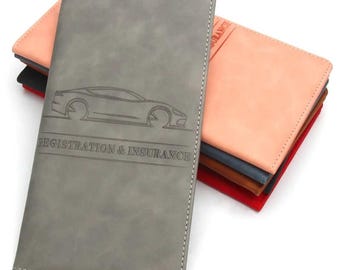 Handmade Leather Car Document Holder, Personalized Registration Insurance & License Storage Wallet Auto Organizer Case