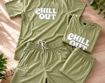 Passendes Paar Outfit, Lavendel Paar Co-Ord Set, T-Shirt & Shorts, His and Hers Lounge Wear