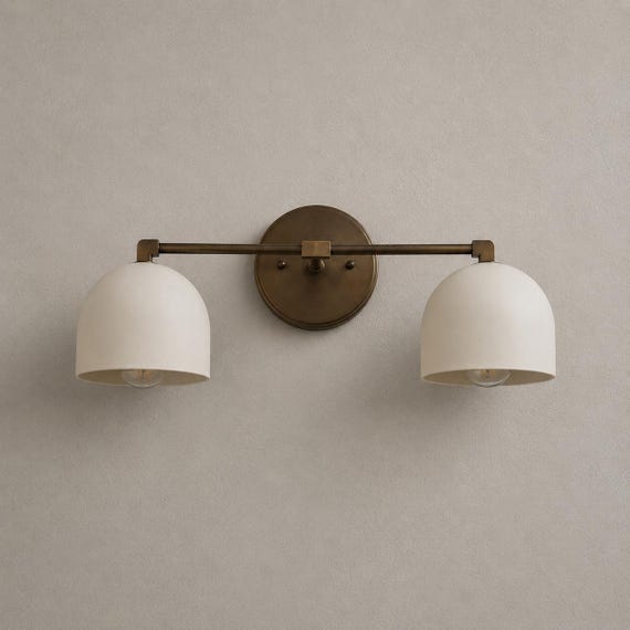 2-Light Brass Vanity Light | Mid Century Modern Bathroom Wall Sconce | Handmade Double Wall Fixture