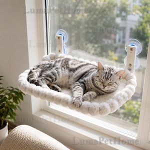 Poleiro de janela para gatos | Rede com ventosa para gatos na janela | Cama de pelúcia para gatos na janela | Assento para gatos de interior | Presente para gatos que gostam de tomar sol.