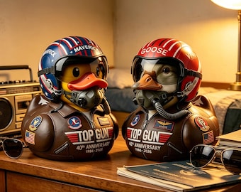 Set de patitos de goma Top Gun Maverick y Goose Pilot / Figuritas de patos aviadores retro, decoración de escritorio o estante, regalo único para fans