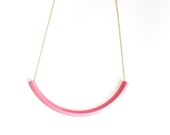Geometric Pink Licorice Necklace.              Pink Curved Bar Necklace.    Minimal Modern Jewelry with a Charitable Donation