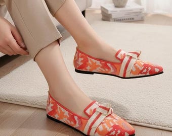 Women's Mesh Slip On Flats, Bow Pointed Toe Shoes, Breathable Casual Shoes, Comfortable Walking Flats, Large Size 43 Fashion Shoes