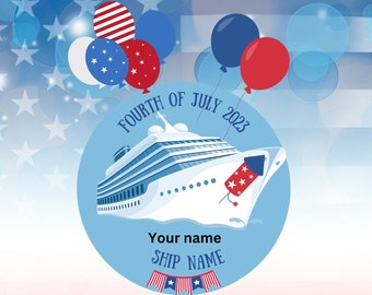 Cruise ship cabin door decor, 4th of July Theme, Personalized. Laminated magnetic cruise door decor. Full magnetic back. About 7 3/4"