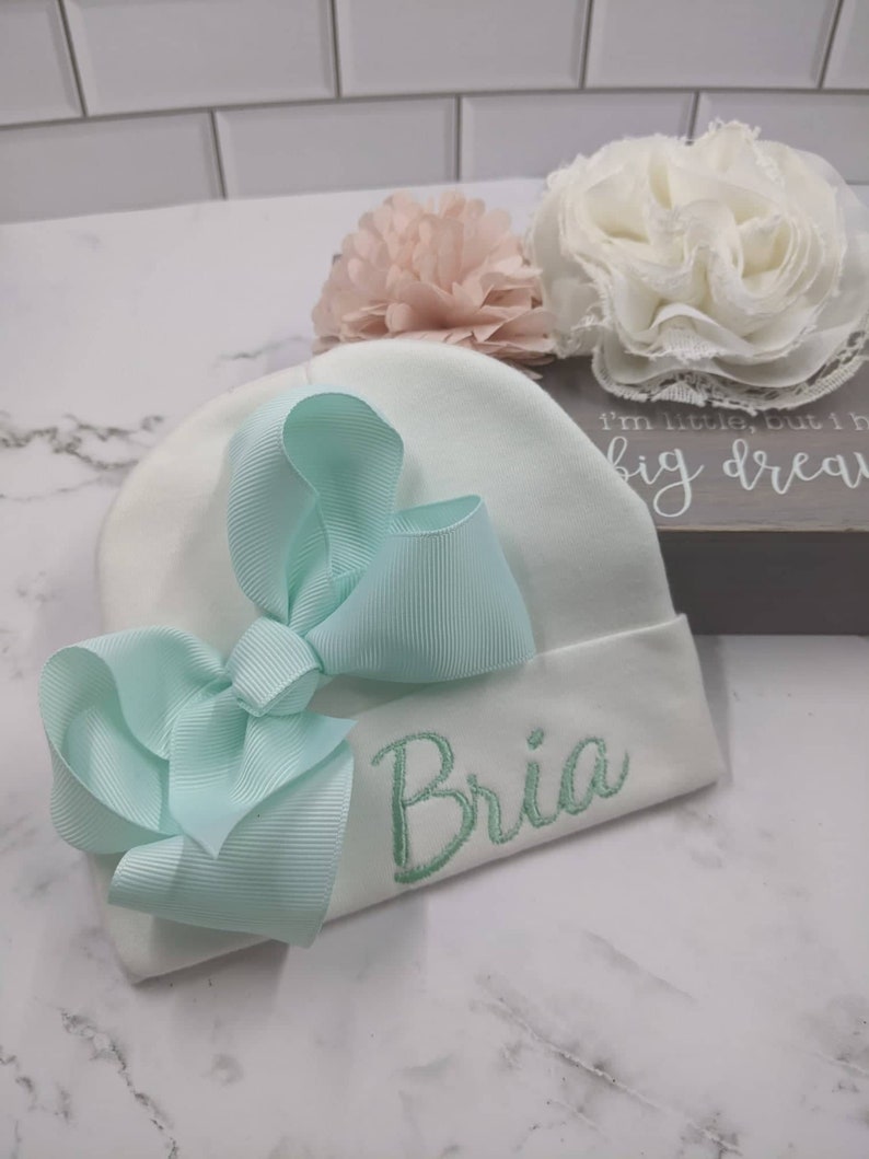 Baby Girl Embroidered Hat Choose Bow Color Personalized Etsy