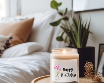 April Birthday Flower Scented Soy Candle, 9oz, comes in 9 scents. Birthday candle for April, Womans birthday gifts.