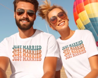 Just Married Shirts, Mr and Mrs Shirts, Bride and Groom,  Honeymoon Gifts, Wedding cruise shirts.