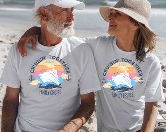 Cruising together Family cruise T shirts,   100% cotton Bella + Canvas,  Family cruise fun.  Unisex White with blue design, in 6 sizes.