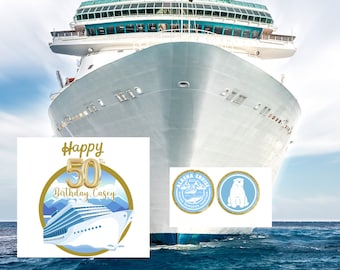 Birthday  or Anniversary Alaska cruise cabin door magnets, personalized with your year.  7" solid magnet back, bonus magnets too