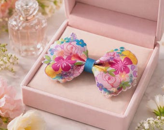 Floral Vinyl Hair Bow: 4" Spring Alligator Clip