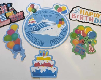 Cruise cabin door birthday magnets set, door decor, approximately, round 7 1/2"  personalized door magnet. Birthday cruise door magnet.