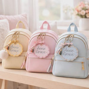 Embroidered Personalized Name Tag: Custom Backpack, Lunchbox, Luggage Tag, comes with clasp to hang and a beaded dangling charm,
