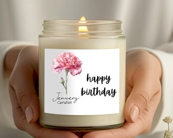 January Birthday Flower Scented Soy Candle, 9oz, birth month candle, Happy birthday candle