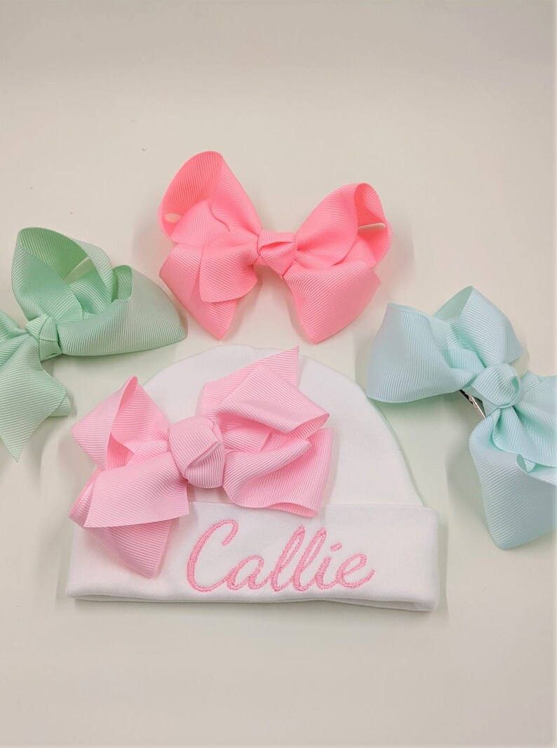 Baby Girl Embroidered Hat Choose Bow Color Personalized Etsy