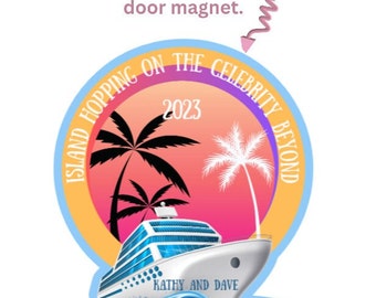 Carribean Cruise cabin door magnets, cruise cabin door decor,  About 8" personalized door magnet.  Solid magnet back.