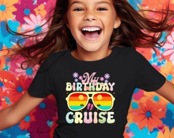 Girls Birthday retro cruise tee, it's my birthday cruise t-shirt, groovy hippy youth cruise birthday tee shirt.   5 colors, 4 sizes.