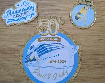 Anniversary cruise door magnet, personalized with any year, cruise door decor, about  7 3/4 ",  2 smaller magnets included as shown.