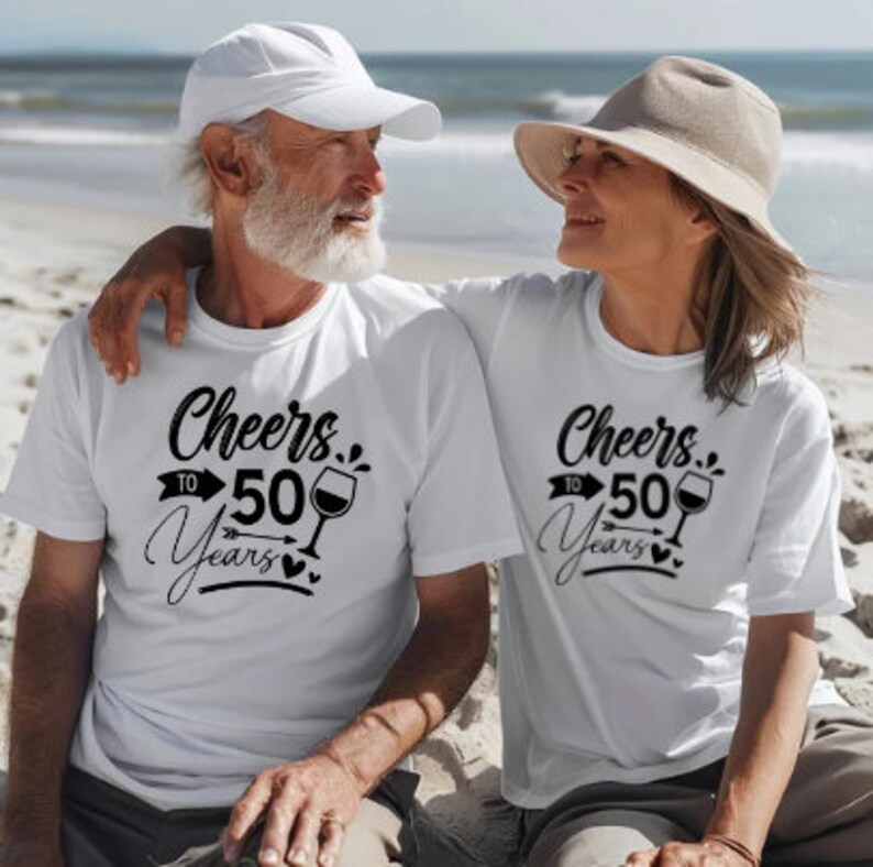 50th anniversary unisex shirts, matching 50th anniversary shirts, anniversary cruise shirts, 6 sizes 5 colors. image 1