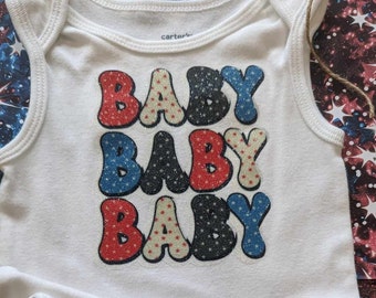 Retro July 4th baby bodysuit, size 12 months bodysuit for 4th of July