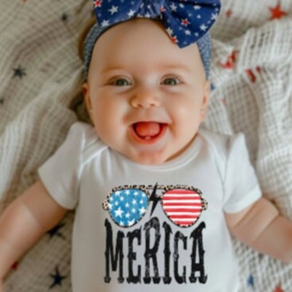 Retro July 4th baby bodysuit, size 18 months bodysuit for 4th of July, Bodysuits for baby girls for 4th of July.