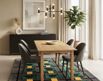 Hand Tufted Wool Rug, Modern Geometric Charcoal Teal Carpet