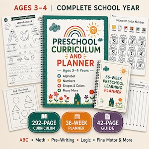 Puede incluir: Un conjunto de planificador y plan de estudios preescolar para niños de 3 a 4 años, con un plan de 292 páginas, un planificador de 36 semanas y una guía de 42 páginas. Incluye hojas de trabajo para trazar letras, números, formas y líneas.