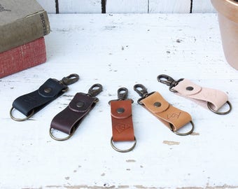 Leather key fob, veg tan leather key holder, gift for him, with or without embossed initials