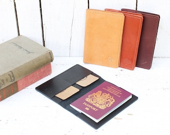 Leather passport holder, passport cover, travel case, travel document wallet